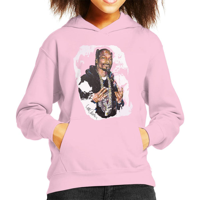 Sidney Maurer Original Portrait Of Snoop Dogg Kids Hooded Sweatshirt - X-Small (3-4 yrs) / Light Pink - Kids Boys Hooded Sweatshirt