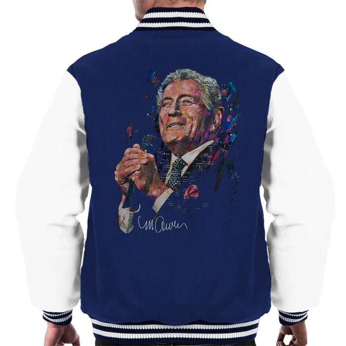 Sidney Maurer Original Portrait Of Tony Bennett Mens Varsity Jacket - Small / Navy/White - Mens Varsity Jacket
