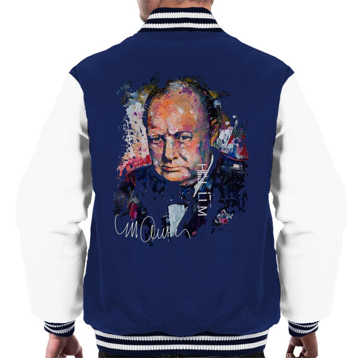 Sidney Maurer Original Portrait Of Winston Churchill Mens Varsity Jacket - Small / Navy/White - Mens Varsity Jacket