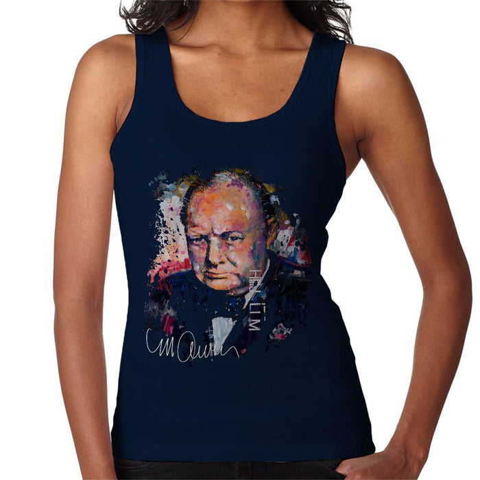 Sidney Maurer Original Portrait Of Winston Churchill Womens Vest - Small / Navy Blue - Womens Vest