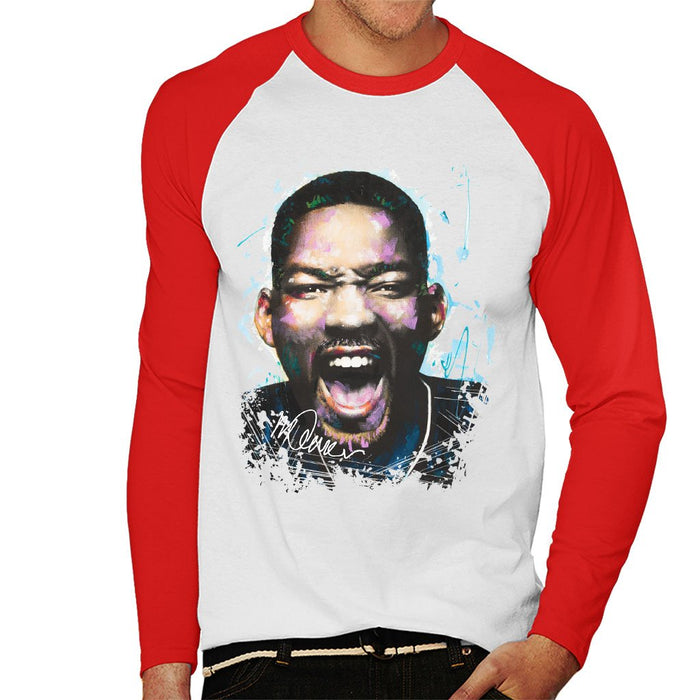 Sidney Maurer Original Portrait Of Will Smith Mens Baseball Long Sleeved T-Shirt - Mens Baseball Long Sleeved T-Shirt