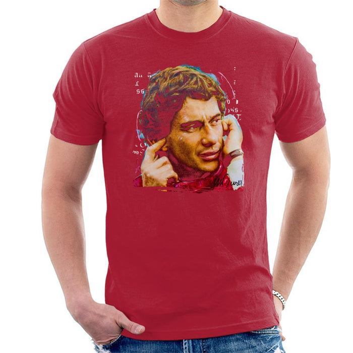 Sidney Maurer Original Portrait Of Ayrton Senna McLaren 1991 Mens T-Shirt - Small / Cherry Red - Mens T-Shirt