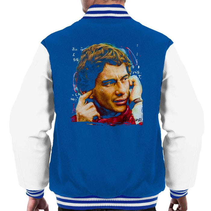 Sidney Maurer Original Portrait Of Ayrton Senna McLaren 1991 Mens Varsity Jacket - Small / Royal/White - Mens Varsity Jacket