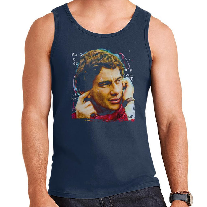 Sidney Maurer Original Portrait Of Ayrton Senna McLaren 1991 Mens Vest - Small / Navy Blue - Mens Vest