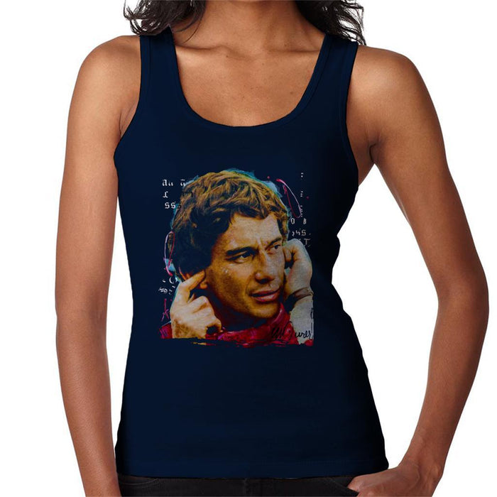 Sidney Maurer Original Portrait Of Ayrton Senna McLaren 1991 Womens Vest - Small / Navy Blue - Womens Vest