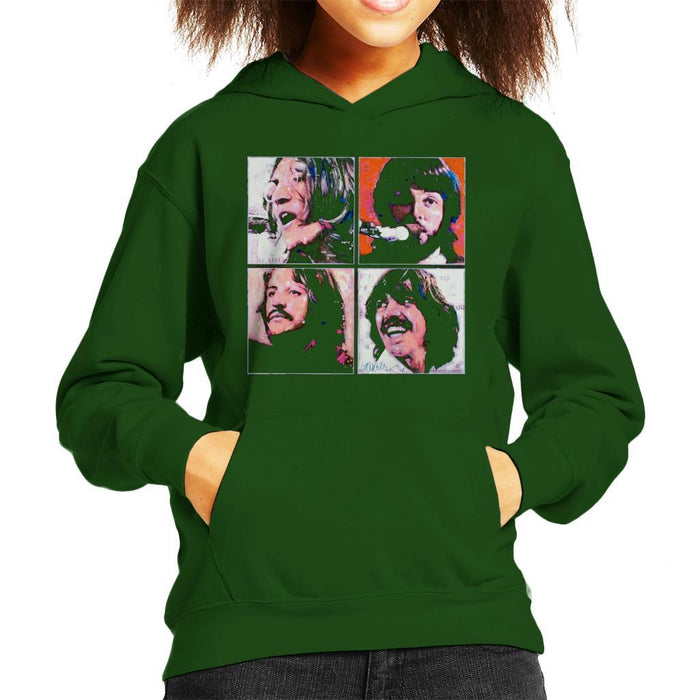 Sidney Maurer Original Portrait Of The Beatles Let It Be Kids Hooded Sweatshirt - X-Small (3-4 yrs) / Bottle Green - Kids Boys Hooded