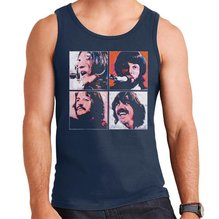 Sidney Maurer Original Portrait Of The Beatles Let It Be Mens Vest - Small / Navy Blue - Mens Vest