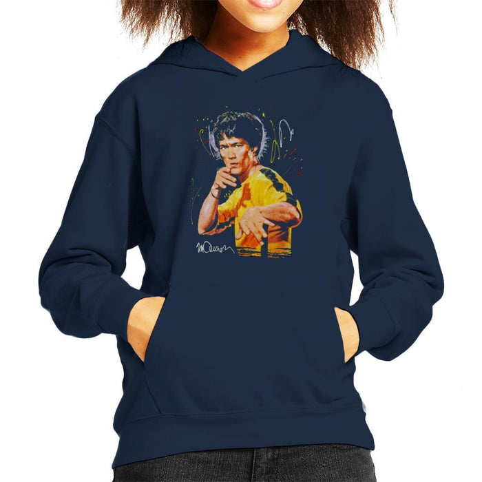 Sidney Maurer Original Portrait Of Bruce Lee Game Of Death Kids Hooded Sweatshirt - X-Small (3-4 yrs) / Navy Blue - Kids Boys Hooded