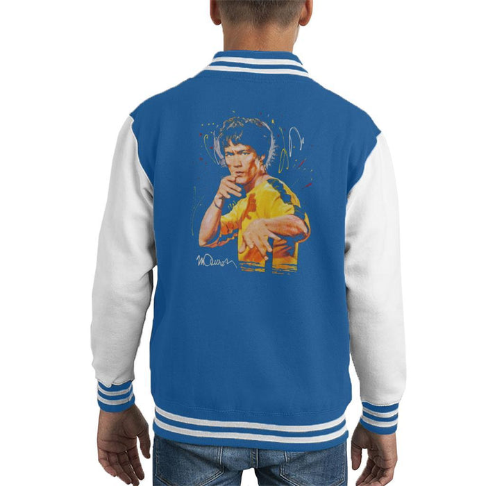 Sidney Maurer Original Portrait Of Bruce Lee Game Of Death Kids Varsity Jacket - X-Small (3-4 yrs) / Royal/White - Kids Boys Varsity Jacket
