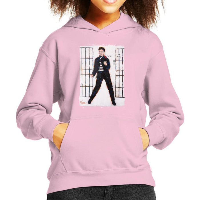 Sidney Maurer Original Portrait Of Elvis Presley Jailhouse Rock Kids Hooded Sweatshirt - X-Small (3-4 yrs) / Light Pink - Kids Boys Hooded