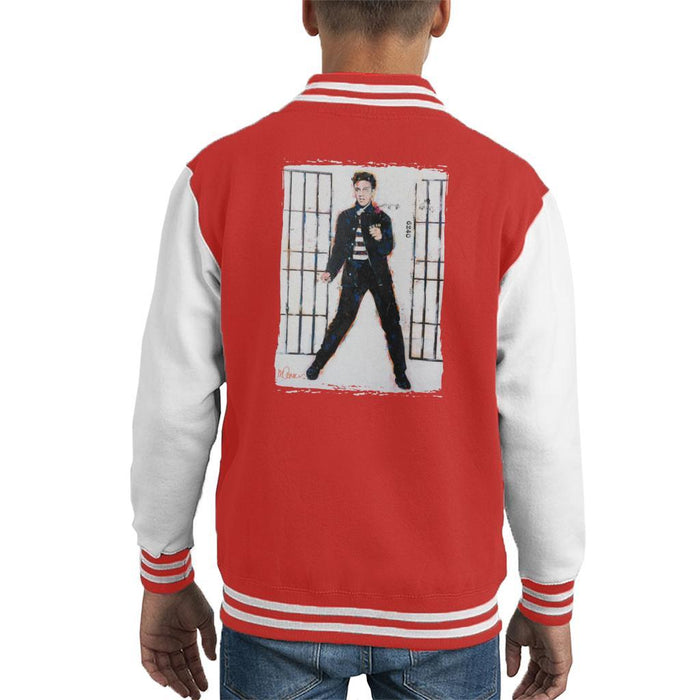 Sidney Maurer Original Portrait Of Elvis Presley Jailhouse Rock Kids Varsity Jacket - X-Small (3-4 yrs) / Red/White - Kids Boys Varsity
