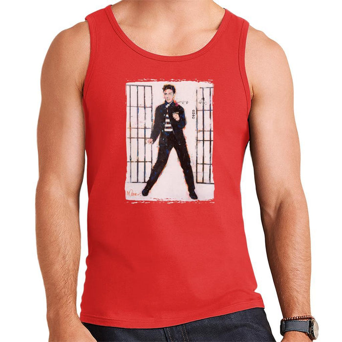 Sidney Maurer Original Portrait Of Elvis Presley Jailhouse Rock Mens Vest - Small / Red - Mens Vest