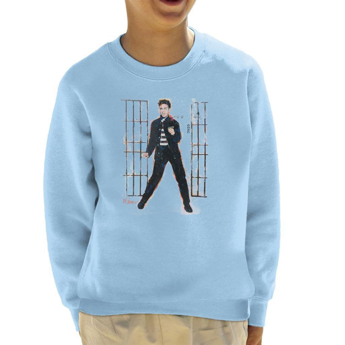 Sidney Maurer Original Portrait Of Elvis Presley Dark Jailhouse Rock Kids Sweatshirt - Sky Blue / X-Small (3-4 yrs) - Kids Boys Sweatshirt