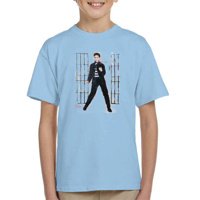 Sidney Maurer Original Portrait Of Elvis Presley Dark Jailhouse Rock Kids T-Shirt - Kids Boys T-Shirt