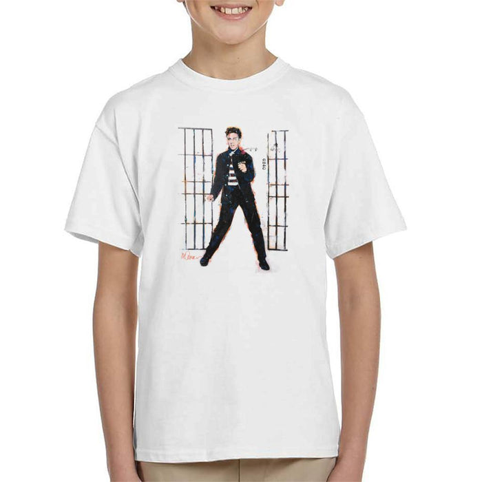 Sidney Maurer Original Portrait Of Elvis Presley Dark Jailhouse Rock Kids T-Shirt - Kids Boys T-Shirt