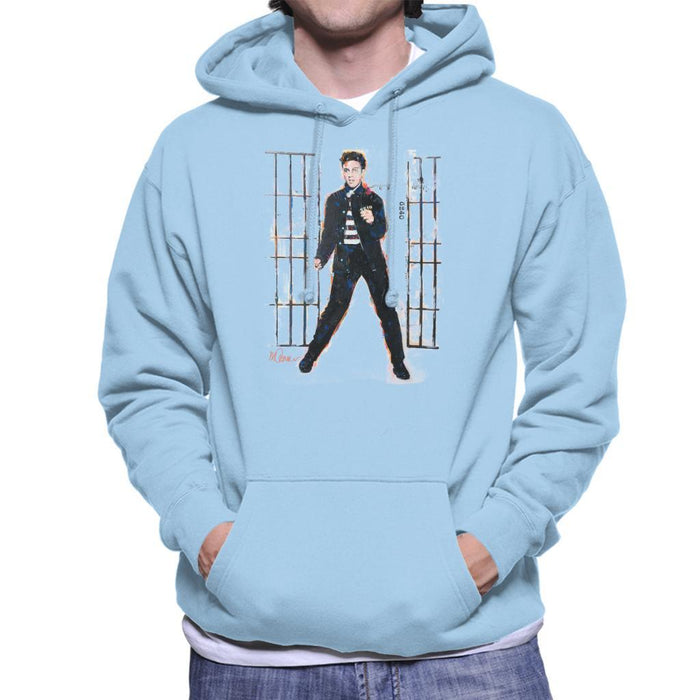 Sidney Maurer Original Portrait Of Elvis Presley Dark Jailhouse Rock Mens Hooded Sweatshirt - Sky Blue / Small - Mens Hooded Sweatshirt
