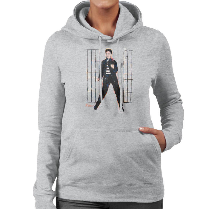 Sidney Maurer Original Portrait Of Elvis Presley Dark Jailhouse Rock Womens Hooded Sweatshirt - Womens Hooded Sweatshirt