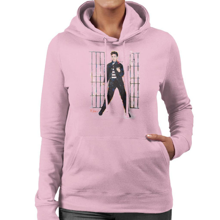Sidney Maurer Original Portrait Of Elvis Presley Dark Jailhouse Rock Womens Hooded Sweatshirt - Light Pink / Small - Womens Hooded