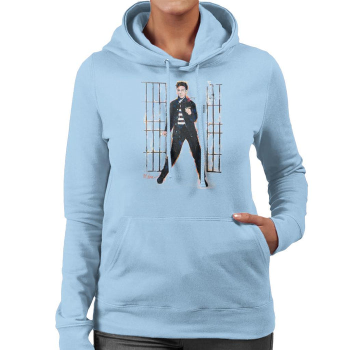 Sidney Maurer Original Portrait Of Elvis Presley Dark Jailhouse Rock Womens Hooded Sweatshirt - Womens Hooded Sweatshirt