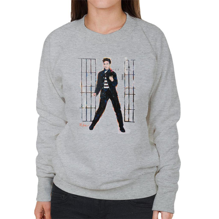Sidney Maurer Original Portrait Of Elvis Presley Dark Jailhouse Rock Womens Sweatshirt - Womens Sweatshirt