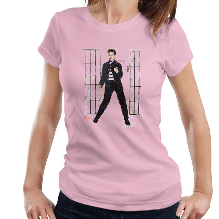 Sidney Maurer Original Portrait Of Elvis Presley Dark Jailhouse Rock Womens T-Shirt - Light Pink / Small - Womens T-Shirt