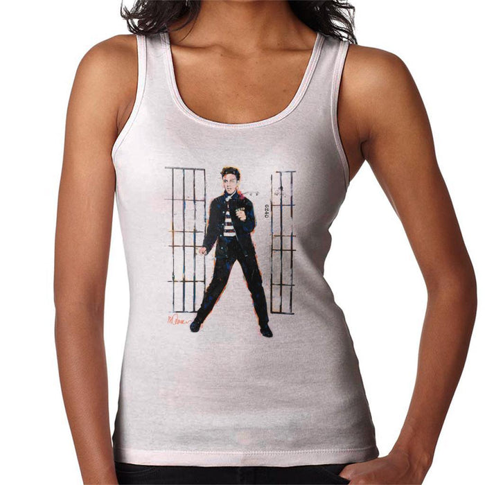 Sidney Maurer Original Portrait Of Elvis Presley Dark Jailhouse Rock Womens Vest - Womens Vest