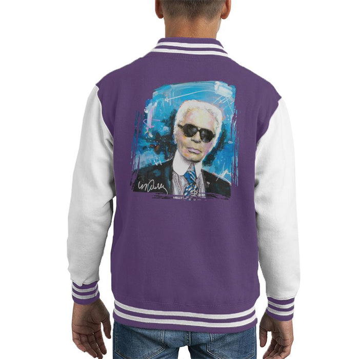 Sidney Maurer Original Portrait Of Karl Lagerfeld Kids Varsity Jacket - Kids Boys Varsity Jacket