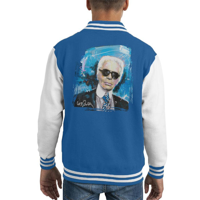 Sidney Maurer Original Portrait Of Karl Lagerfeld Kids Varsity Jacket - X-Small (3-4 yrs) / Royal/White - Kids Boys Varsity Jacket