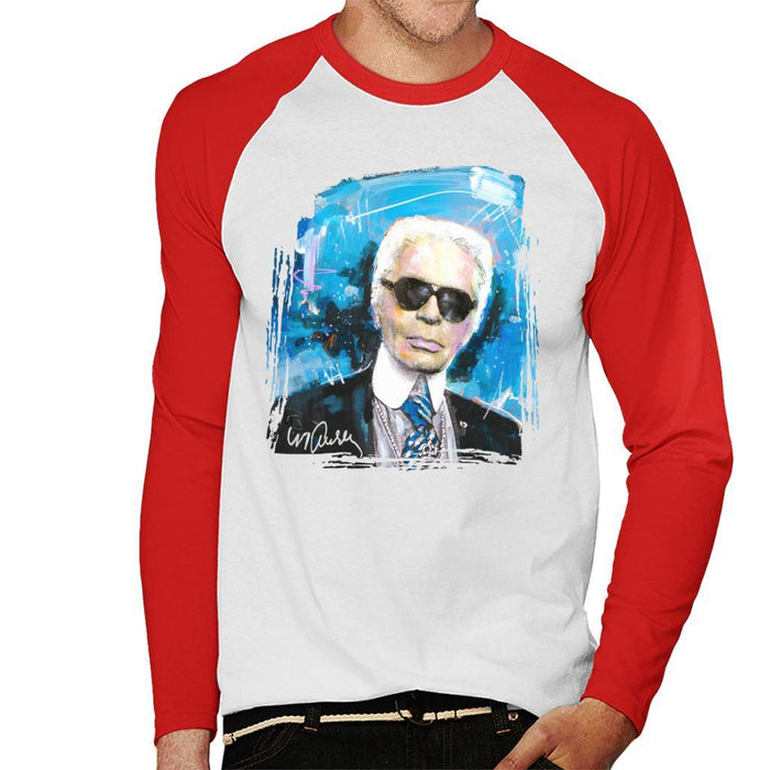 Sidney Maurer Original Portrait Of Karl Lagerfeld Mens Baseball Long Sleeved T-Shirt - Mens Baseball Long Sleeved T-Shirt