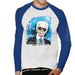 Sidney Maurer Original Portrait Of Karl Lagerfeld Mens Baseball Long Sleeved T-Shirt - Small / White/Royal - Mens Baseball Long Sleeved