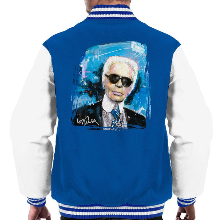 Sidney Maurer Original Portrait Of Karl Lagerfeld Mens Varsity Jacket - Small / Royal/White - Mens Varsity Jacket