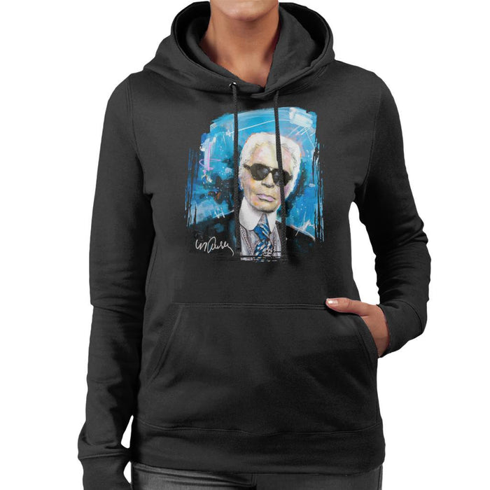 Sidney Maurer Original Portrait Of Karl Lagerfeld Womens Hooded Sweatshirt - Womens Hooded Sweatshirt
