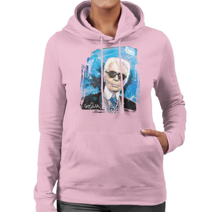 Sidney Maurer Original Portrait Of Karl Lagerfeld Womens Hooded Sweatshirt - Small / Light Pink - Womens Hooded Sweatshirt
