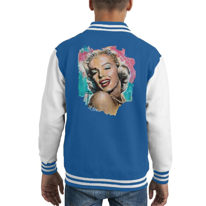 Sidney Maurer Original Portrait Of Marilyn Monroe Lipstick Kids Varsity Jacket - X-Small (3-4 yrs) / Royal/White - Kids Boys Varsity Jacket