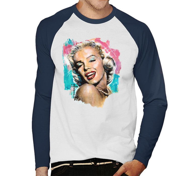 Sidney Maurer Original Portrait Of Marilyn Monroe Lipstick Mens Baseball Long Sleeved T-Shirt - Mens Baseball Long Sleeved T-Shirt