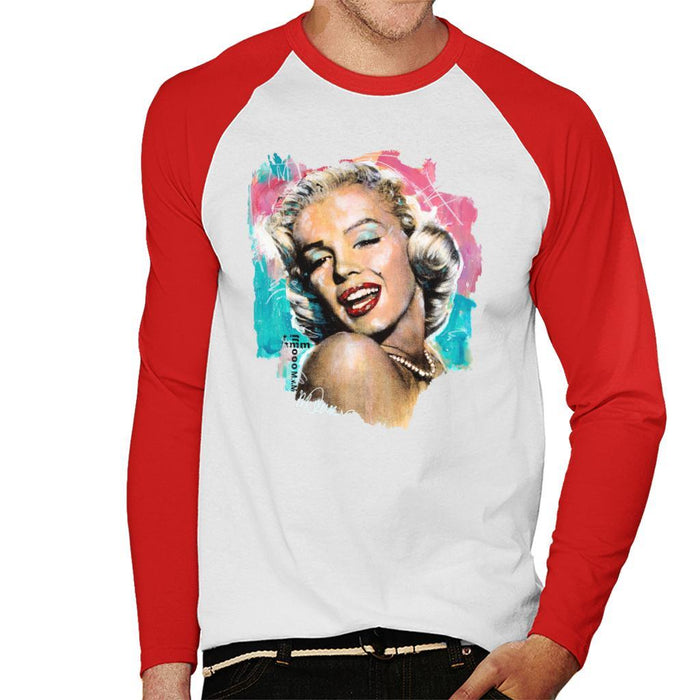 Sidney Maurer Original Portrait Of Marilyn Monroe Lipstick Mens Baseball Long Sleeved T-Shirt - Mens Baseball Long Sleeved T-Shirt