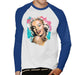 Sidney Maurer Original Portrait Of Marilyn Monroe Lipstick Mens Baseball Long Sleeved T-Shirt - Small / White/Royal - Mens Baseball Long