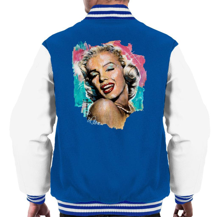 Sidney Maurer Original Portrait Of Marilyn Monroe Lipstick Mens Varsity Jacket - Small / Royal/White - Mens Varsity Jacket