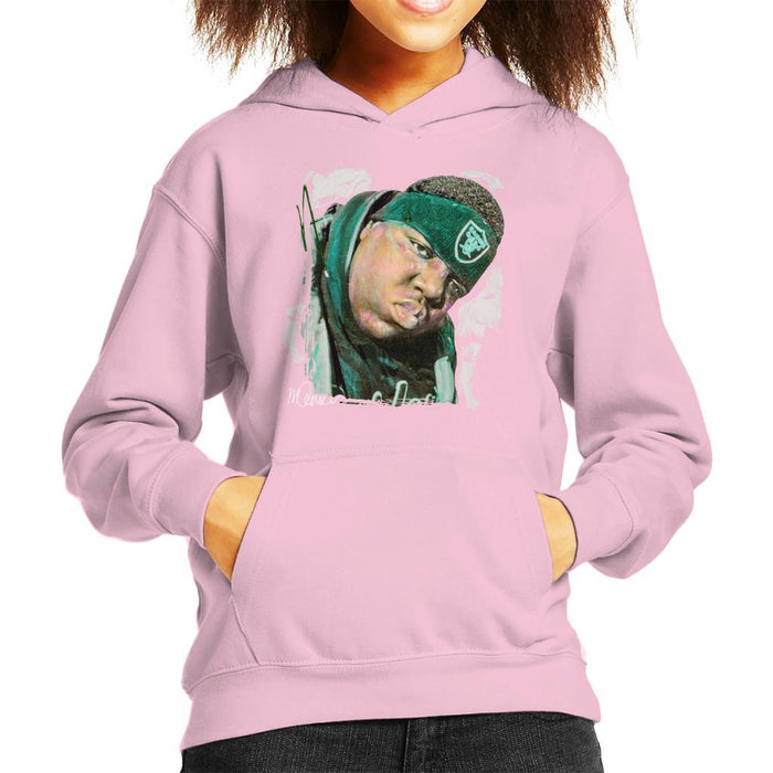 Sidney Maurer Original Portrait Of Notorious BIG Kids Hooded Sweatshirt - X-Small (3-4 yrs) / Light Pink - Kids Boys Hooded Sweatshirt