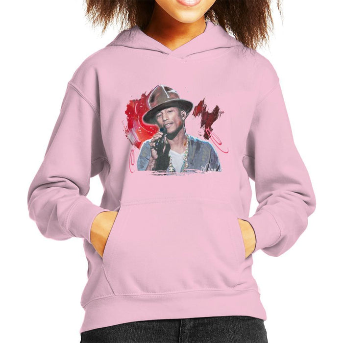 Sidney Maurer Original Portrait Of Pharrel Williams Live Kids Hooded Sweatshirt - X-Small (3-4 yrs) / Light Pink - Kids Boys Hooded