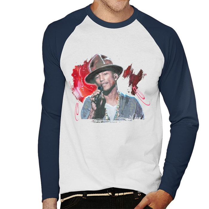 Sidney Maurer Original Portrait Of Pharrel Williams Live Mens Baseball Long Sleeved T-Shirt - Mens Baseball Long Sleeved T-Shirt