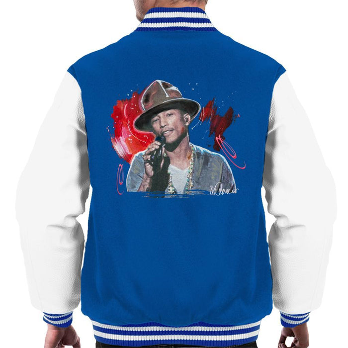Sidney Maurer Original Portrait Of Pharrel Williams Live Mens Varsity Jacket - Small / Royal/White - Mens Varsity Jacket