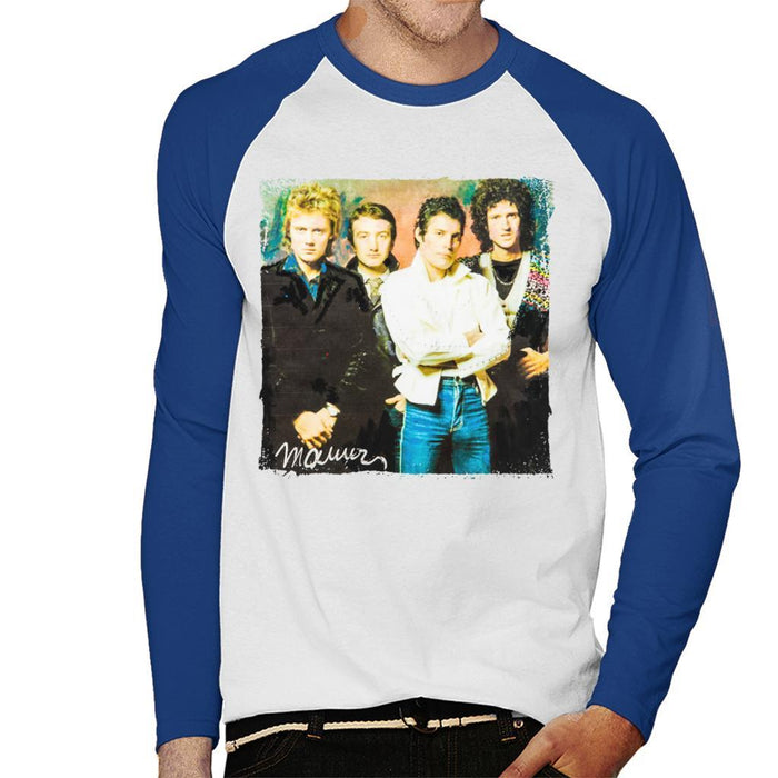 Sidney Maurer Original Portrait Of Queen Mens Baseball Long Sleeved T-Shirt - Small / White/Royal - Mens Baseball Long Sleeved T-Shirt
