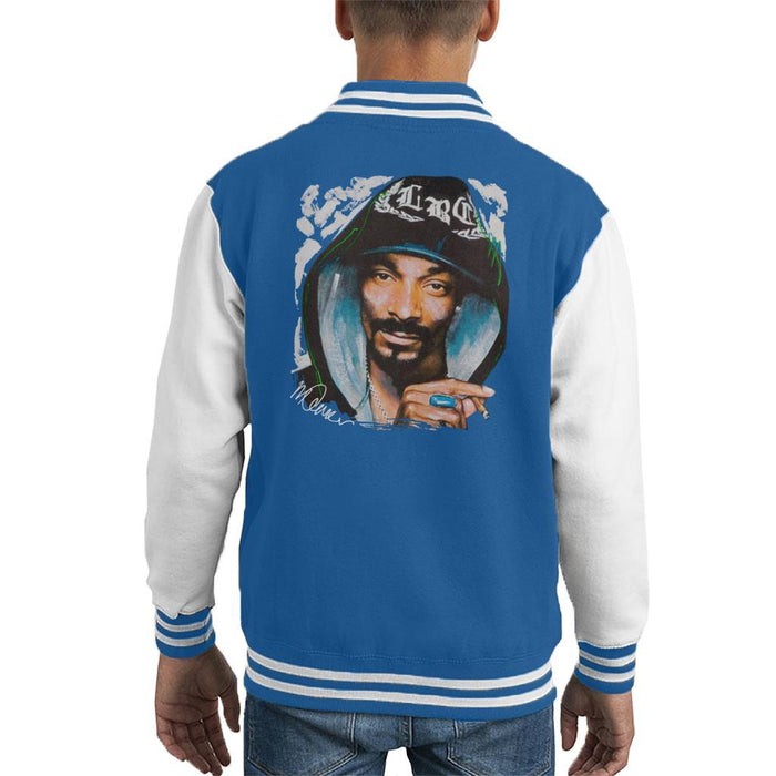 Sidney Maurer Original Portrait Of Snoop Dogg Smoking Kids Varsity Jacket - X-Small (3-4 yrs) / Royal/White - Kids Boys Varsity Jacket