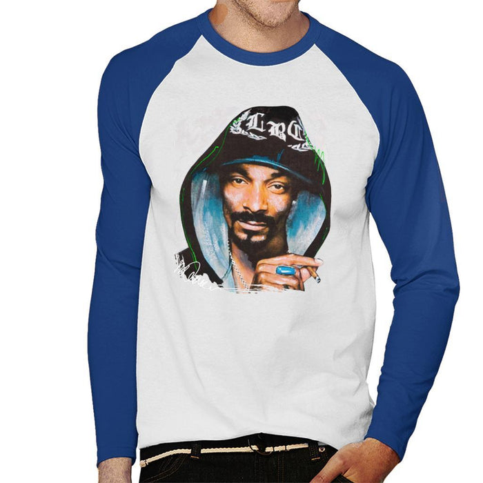 Sidney Maurer Original Portrait Of Snoop Dogg Smoking Mens Baseball Long Sleeved T-Shirt - Small / White/Royal - Mens Baseball Long Sleeved