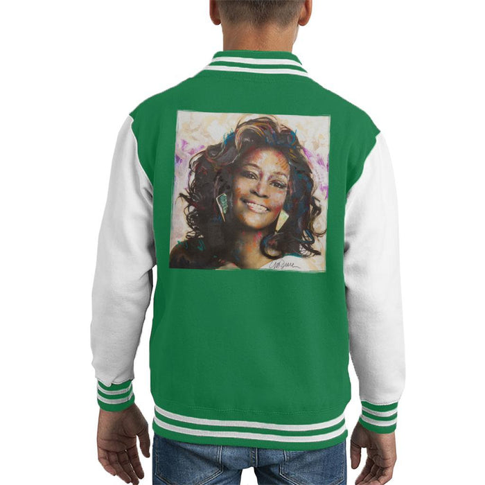 Sidney Maurer Original Portrait Of Whitney Houston Triangle Earrings Kids Varsity Jacket - Kids Boys Varsity Jacket