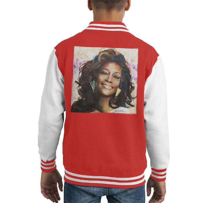 Sidney Maurer Original Portrait Of Whitney Houston Triangle Earrings Kids Varsity Jacket - Kids Boys Varsity Jacket