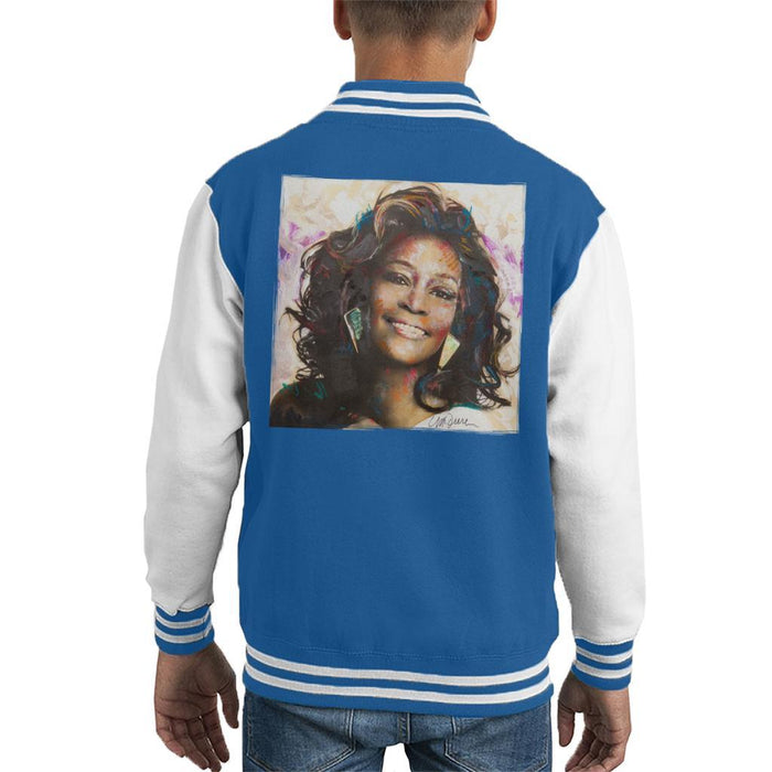 Sidney Maurer Original Portrait Of Whitney Houston Triangle Earrings Kids Varsity Jacket - X-Small (3-4 yrs) / Royal/White - Kids Boys
