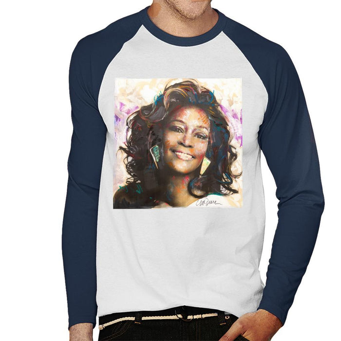 Sidney Maurer Original Portrait Of Whitney Houston Triangle Earrings Mens Baseball Long Sleeved T-Shirt - Mens Baseball Long Sleeved T-Shirt