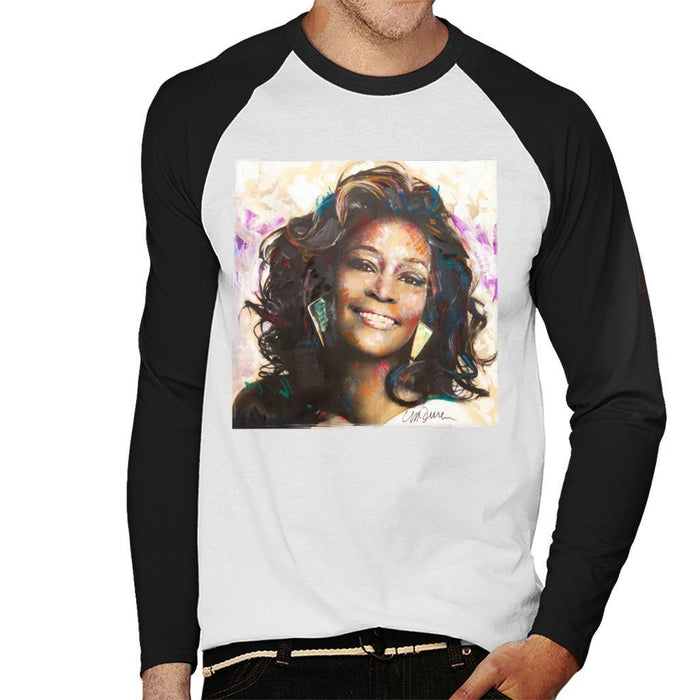 Sidney Maurer Original Portrait Of Whitney Houston Triangle Earrings Mens Baseball Long Sleeved T-Shirt - Mens Baseball Long Sleeved T-Shirt
